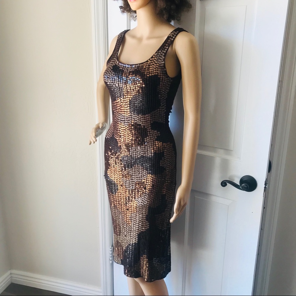 Sue Wong sequence brown dress size S EUC